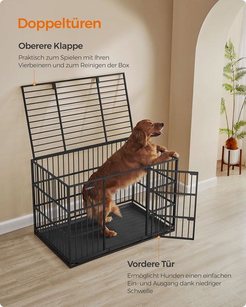 Rootz Heavy-Duty Dog Cage - Pet Crate - Ink Black - Steel Frame - Spacious - 122cm x 75cm x 80cm - 22.6kg