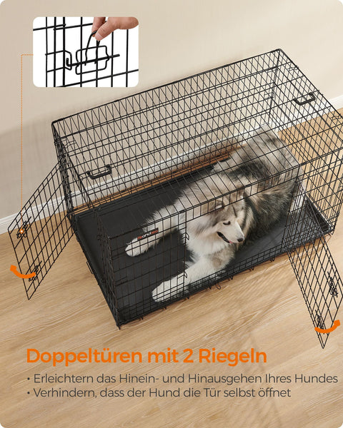 Rootz Heavy Duty Hondentransportbox - Huisdierenkrat - Stalen kooi - Plastic bak - Eenvoudige montage - Ruim interieur - Veilig sluitsysteem - 136 cm x 79 cm x 87 cm