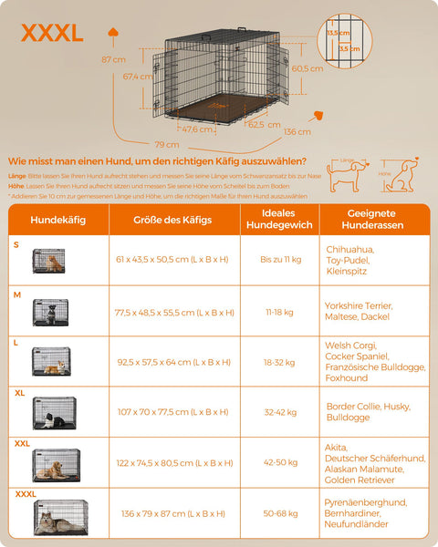 Rootz Heavy Duty Hondentransportbox - Huisdierenkrat - Stalen kooi - Plastic bak - Eenvoudige montage - Ruim interieur - Veilig sluitsysteem - 136 cm x 79 cm x 87 cm