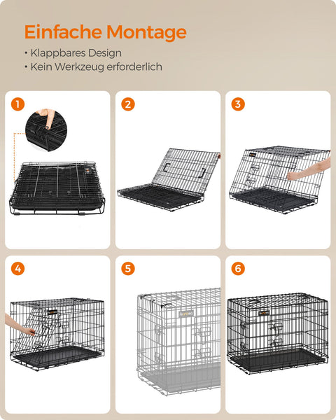 Rootz Heavy Duty Hondentransportbox - Huisdierenkrat - Stalen kooi - Plastic bak - Eenvoudige montage - Ruim interieur - Veilig sluitsysteem - 136 cm x 79 cm x 87 cm