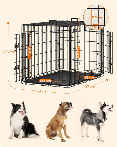 Rootz Hondenkooi van ijzerdraad - Huisdierkrat - Puppybehuizing - Trainingkennel - Constructie van ijzerdraad - ABS Plastic - 106 cm x 77,5 cm x 70 cm
