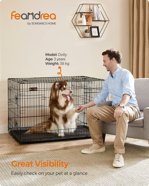 Rootz Dierenkooi - Hondenbench - Dierenverblijf - Eenvoudige montage - Opvouwbaar - 2 afsluitbare deuren - Gepoedercoat ijzerdraad - 122 cm x 74,5 cm x 80,5 cm