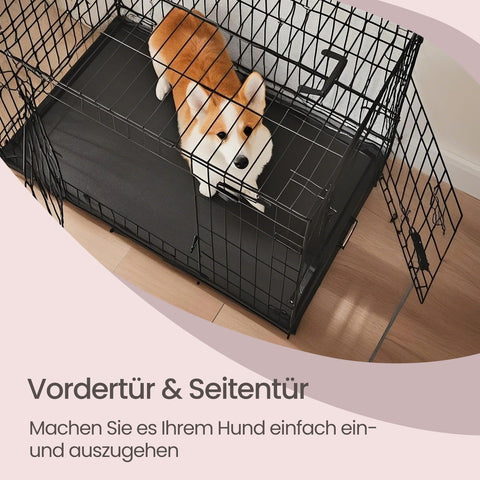 Rootz Dog Cage - Foldable Dog Box - 2 Doors - Portable Pet Transport - 92.5 x 57.5 x 64 cm