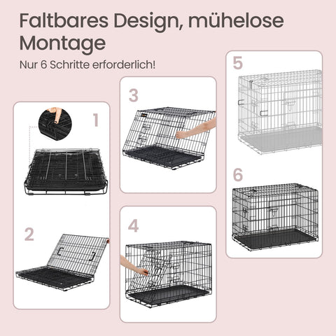 Rootz Dog Cage - Foldable Dog Box - 2 Doors - Portable Pet Transport - 92.5 x 57.5 x 64 cm