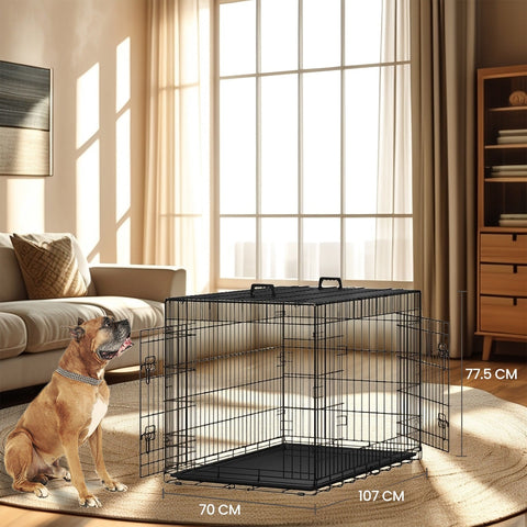 Rootz Foldable Dog Cage - Dog Box - Training Crate - Comfortable & Durable - 106cm x 77.5cm x 70cm