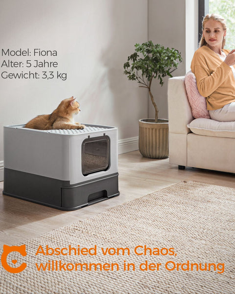 Rootz Cat Litter Box Set - Anthracite Gray-Dove Gray - PP PC Material - Easy to Clean - Spacious Design - Odor Control - 54.3cm x 42.5cm x 37.8cm