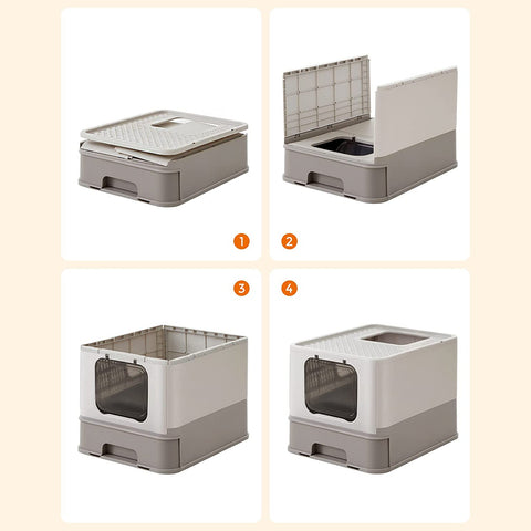 Rootz Cat Litter Box - Top Entry Litter Box - Enclosed Cat Litter Box - Privacy for Shy Cats - Spacious for Larger Cats - Leak-Proof Design - Easy Assembly - Dirt-Repellent Surface - Foldable and Portable - Oatmeal-Warm Gray - 42.5cm x 54.3cm x 37.8cm