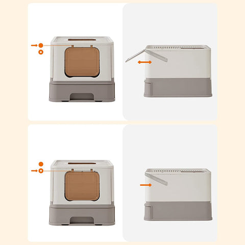 Rootz Cat Litter Box - Top Entry Litter Box - Enclosed Cat Litter Box - Privacy for Shy Cats - Spacious for Larger Cats - Leak-Proof Design - Easy Assembly - Dirt-Repellent Surface - Foldable and Portable - Oatmeal-Warm Gray - 42.5cm x 54.3cm x 37.8cm