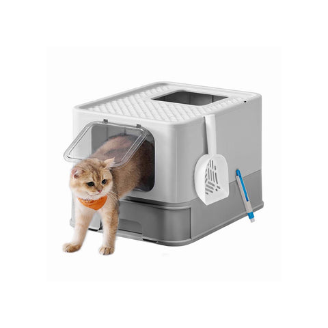 Rootz Cat Litter Box - Enclosed Litter Tray - Hooded Cat Pan - Easy Cleaning - 54.3cm x 42.5cm x 37.8cm - Grey