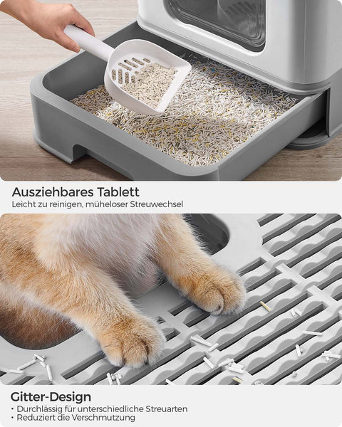 Rootz Cat Litter Box - Enclosed Litter Tray - Hooded Cat Pan - Easy Cleaning - 54.3cm x 42.5cm x 37.8cm - Grey