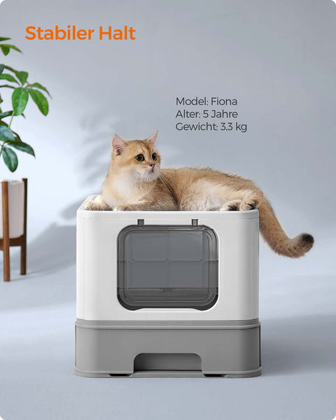 Rootz Cat Litter Box - Enclosed Litter Tray - Hooded Cat Pan - Easy Cleaning - 54.3cm x 42.5cm x 37.8cm - Grey