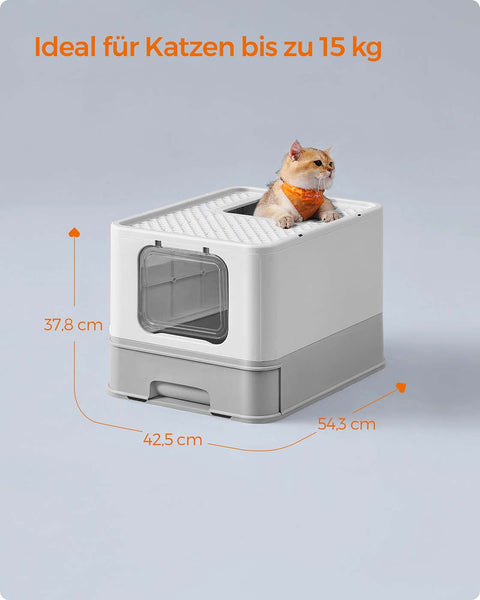 Rootz Cat Litter Box - Enclosed Litter Tray - Hooded Cat Pan - Easy Cleaning - 54.3cm x 42.5cm x 37.8cm - Grey