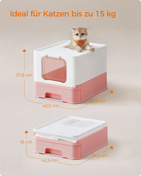 Rootz Cat Litter Box Set - Kitty Toilet - Litter Pan - PP & PC Material - Lightweight - Easy to Clean - 54.3cm x 42.5cm x 37.8cm