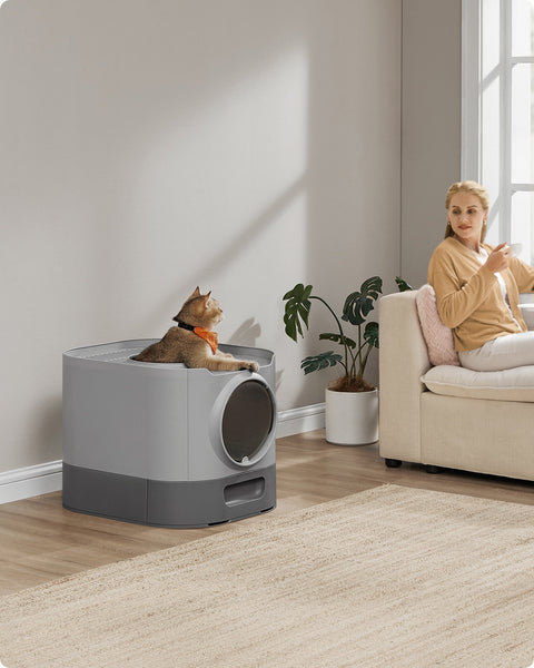 Rootz Lock Toilet with Lid - Cat Litter Box - Pull-Out Tray - PP Plastic - 54 x 42.8 x 40 cm - Grey