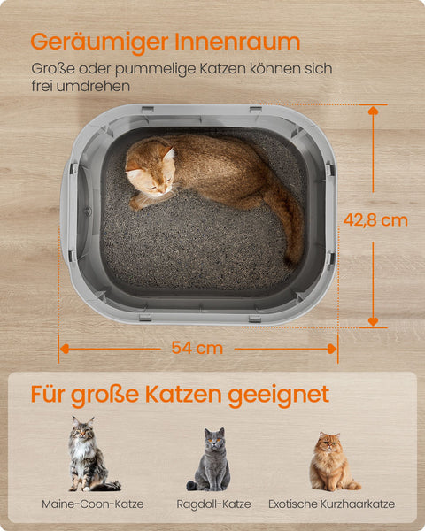 Rootz Lock Toilet with Lid - Cat Litter Box - Pull-Out Tray - PP Plastic - 54 x 42.8 x 40 cm - Grey