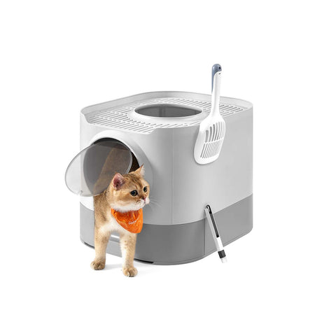 Rootz Cat Litter Box with Lid - Enclosed Litter Tray - Pull-Out Tray - Easy Cleaning - Grey- - 54 x 42.8 x 40 cm