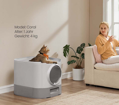 Rootz Cat Litter Box with Lid - Enclosed Litter Tray - Pull-Out Tray - Easy Cleaning - Grey- - 54 x 42.8 x 40 cm
