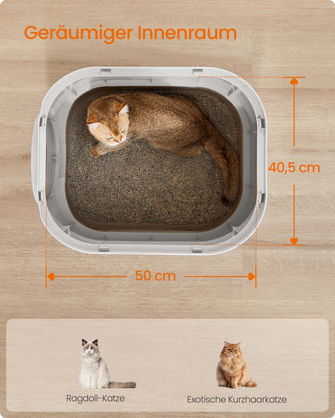 Rootz Cat Litter Box with Lid - Enclosed Litter Tray - Pull-Out Tray - Easy Cleaning - Grey- - 54 x 42.8 x 40 cm