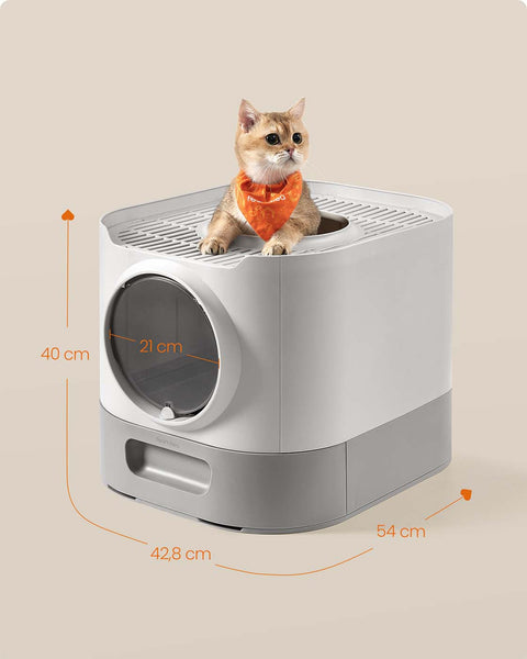 Rootz Cat Litter Box with Lid - Enclosed Litter Tray - Pull-Out Tray - Easy Cleaning - Grey- - 54 x 42.8 x 40 cm