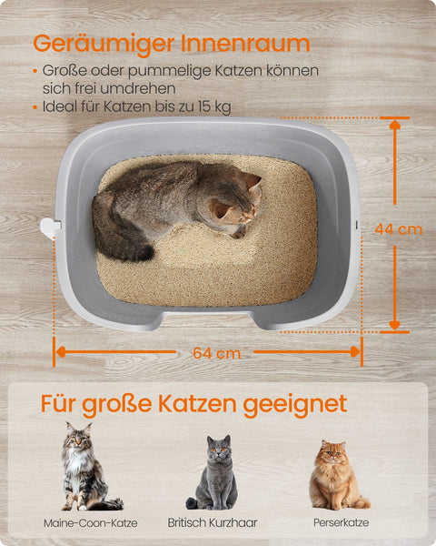 Rootz Cat Litter Box Set - Kitty Litter Box - High-Sided Litter Pan - PP Plastic - 64cm x 76cm x 33cm