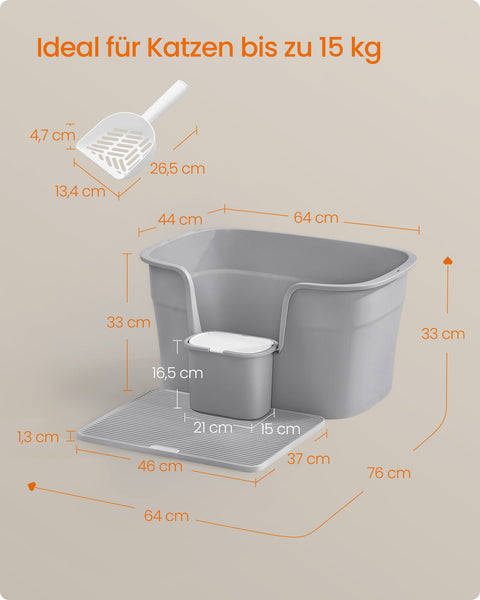 Rootz Cat Litter Box Set - Kitty Litter Box - High-Sided Litter Pan - PP Plastic - 64cm x 76cm x 33cm