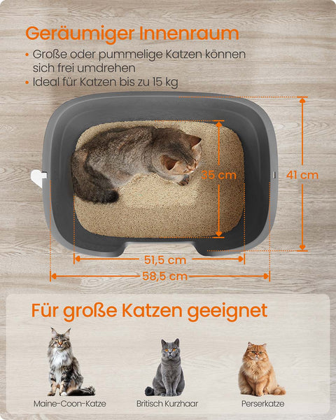 Rootz Cat Toilet Set - Litter Box - Pet Bathroom - Odor Control - 64cm x 76cm x 33cm