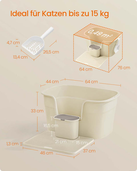 Rootz Cat Toilet Set - Litter Box - Pet Bathroom - Lightweight Design - 64cm x 76cm x 33cm