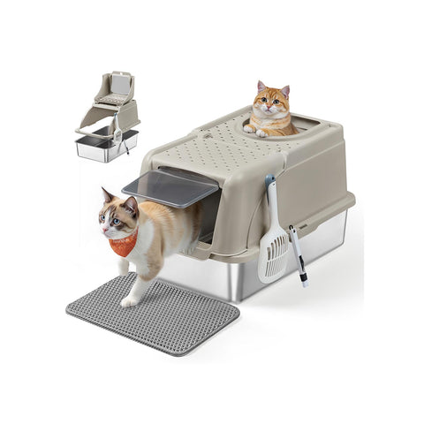 Rootz Cat Toilet Set - Litter Box - Pet Loo - Durable & Easy Clean - 61cm x 41cm x 36.5cm