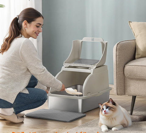 Rootz Cat Toilet Set - Litter Box - Pet Loo - Durable & Easy Clean - 61cm x 41cm x 36.5cm