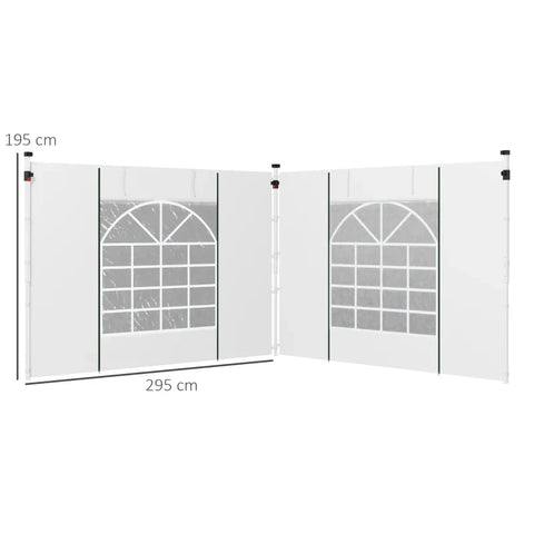 Rootz Gazebo - Side Panels - 2 Pack Sides Replacement - Pop Up Gazebo - With Windows And Doors - White - 295W x 195H cm