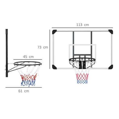 Rootz Basketball Hoop Set - Hoop Set - Basket Hoop - Shatterproof Back Panel - Adjustable Height - 113cm x 61cm x 73cm