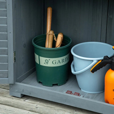 Rootz Garden Cupboard - Wooden Tool Shed -Wooden Hut Pent - Roof Bitumen Cardboard - Slatted Doors - Gray - 87 x 46.5 x 160 cm