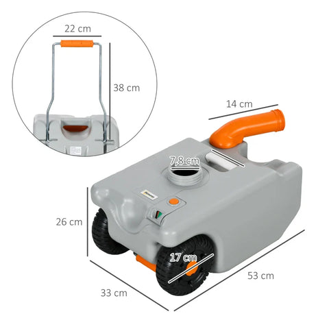 Rootz Waste Water Tank - Rollable - Splash-free Emptying - Volume 22L - Clean Disposal - Metal Handle - HDPE Plastic - Gray - 33W x 26D x 53H cm
