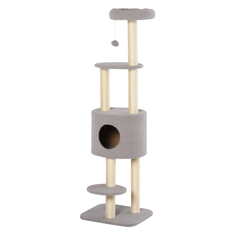 Rootz Cat Scratching Post with Cave - Sisal Tree - Feline Playground - Protects Furniture - 45x40x148cm
