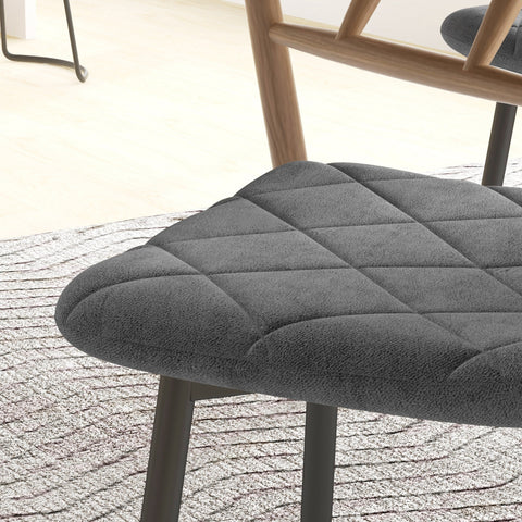 Rootz Grey Velvet Dining Chairs Set - Upholstered Kitchen Chairs - Metal Legs - Comfortable Backrest - 45cm x 54cm x 87cm