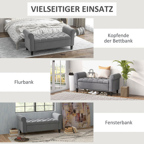 Rootz Upholstered Bed Bench - Velvet Bench - Storage Bench - Elegant Design - Ample Storage - Comfortable Seating - 126cm x 48.5cm x 57cm - Gray