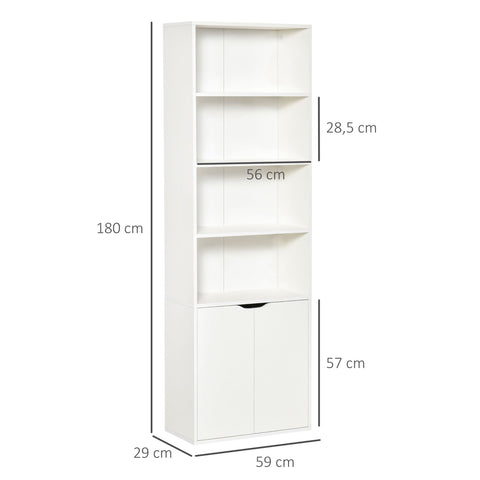Rootz Bookcase - Bookshelf - Library Shelf - Discreet Storage - 59x29x180 cm White