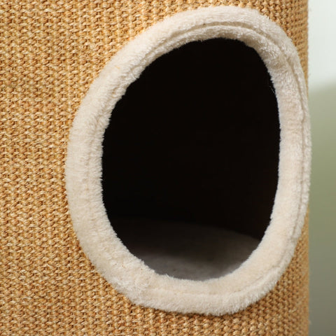 Rootz Cat Tower Barrel - Multi-Level Cat Activity Center - Scratching Posts - Plush Padded Corners - Sisal Exterior - Brown&Beige - 35cm x 60cm