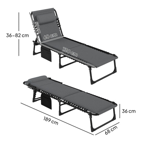 Rootz Sun Lounger - Deck Chair - Pool Lounger - Adjustable Comfort - 68cm x 189cm x 36cm