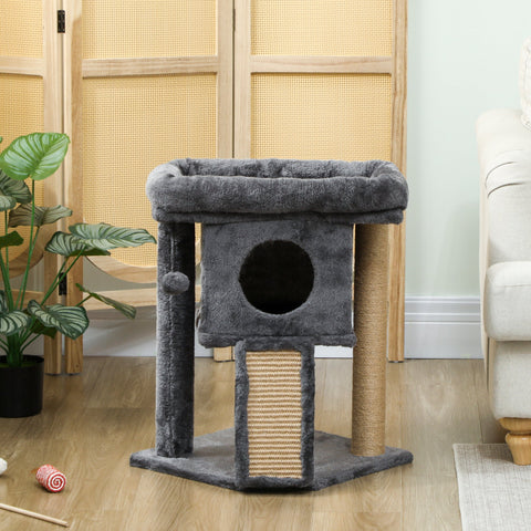 Rootz Scratch Tree - Cat Tower - Kitty Condo - Jute & Plush - Multi-Level Fun - 40 x 40 x 57 cm - Grey, Brown