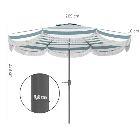 Rootz Garden Parasol 2.69m - Outdoor Umbrella - Tiltable Sunshade - UPF 30+ Protection - Ø 2.69 x 2.38m - Light Blue & White