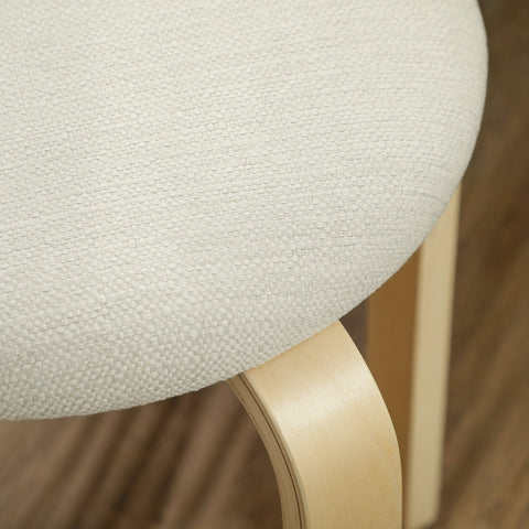 Rootz 4-Set Upholstered Stool - Stackable Stools - Space-Saving Seating - Birch Legs - White - Ø40 x 45H cm