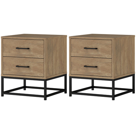 Rootz Industrial 2 Piece Bedside Tables - Night Stands - Bedroom Decor - Ample Storage - 40x39.5x48cm