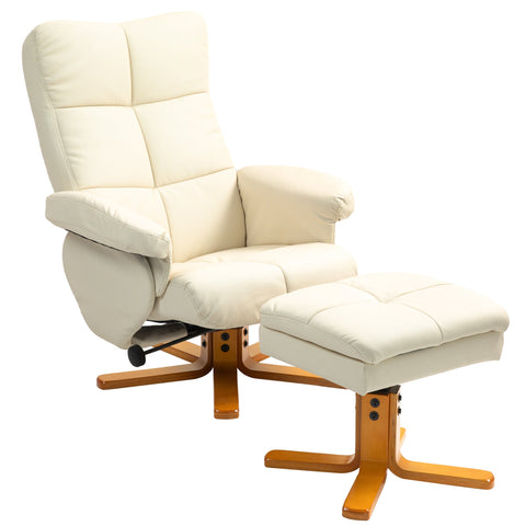 Rootz Cream White Recliner Chair Set - Relaxation Chair, Swivel Chair - Ultra Comfort - 80cm x 86cm x 99cm - Includes Stool with Storage