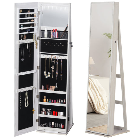 Rootz Jewelry Cabinet - Mirror Organizer - LED Lit Storage - Ample Space - 38cm x 38cm x 157cm