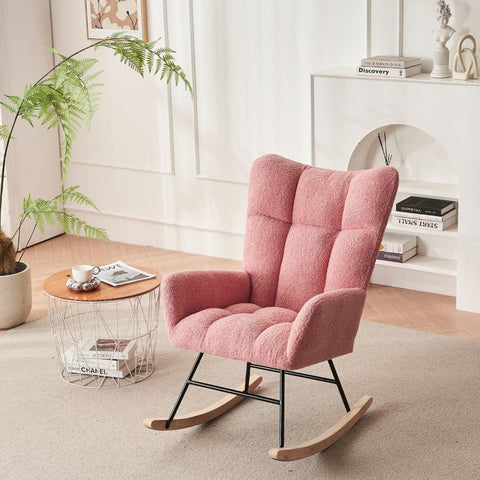 Rootz Pink Rocking Chair - Glider Chair - Velvet Rocker - Ultimate Comfort - 63.9L x 95.7W x 90.9H cm
