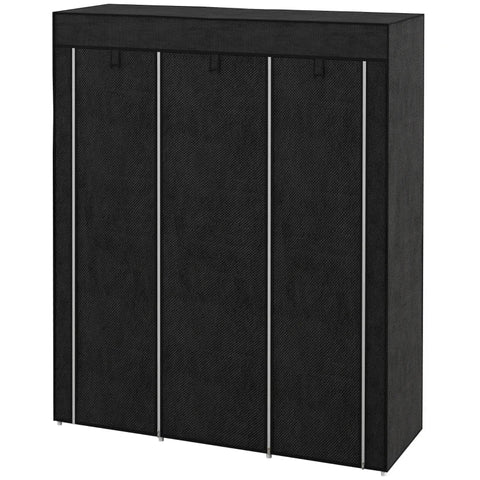 Rootz Stoffen Kast - Opbergoplossing - 8 Planken - 2 Kledingroedes - Niet-geweven Stof - Zwart - 125cm x 43cm x 162,5cm