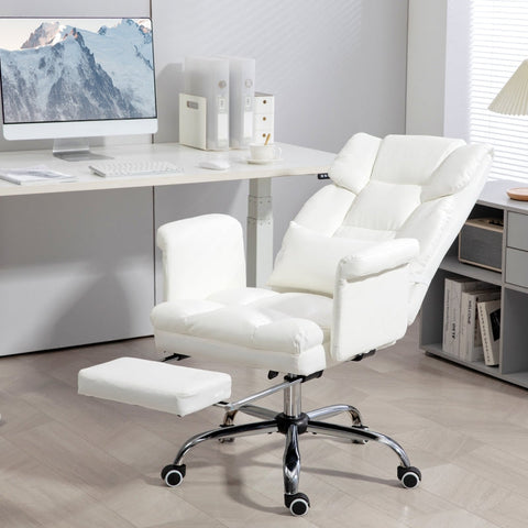 Rootz Office Chair - White Faux Leather - Adjustable Height - Tilting Backrest - Removable Lumbar Cushion - 69W x 65D x 107-115H cm