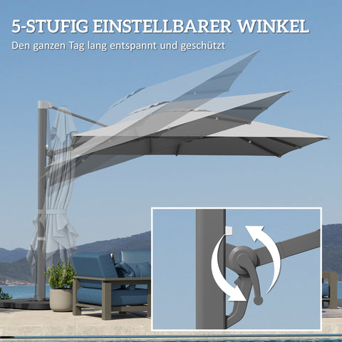 Rootz 360° Rotatable Parasol - Cantilever Umbrella - Patio Sunshade - Optimal Sun Protection - 365cm x 297cm x 256cm