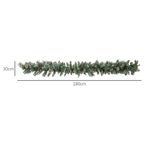 Rootz Christmas Garland - Light Up Festive Fir Garland - Warm White LEDs - Snowy Pine Cones & Red Berries - Flame Retardant - 1.8m x 30cm x 30cm